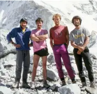  ??  ?? Left: The successful K2 team in 1990, from left, Phil Ershler, Greg Child, Greg Mortimer and Steve Swenson