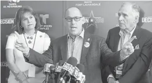  ?? TAIMY ALVAREZ/SOUTH FLORIDA SUN SENTINEL ?? Fred Guttenberg, whose daughter was killed in the Parkland shooting speaks in support of U.S. Sen. Bill Nelson.