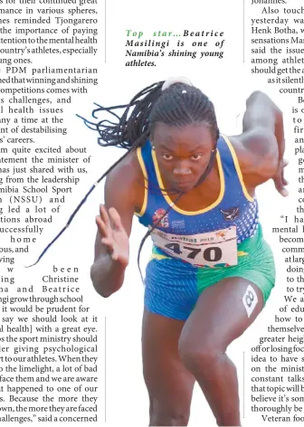  ??  ?? Top star…Beatrice Masilingi is one of Namibia’s shining young athletes.