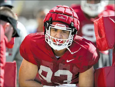  ?? NWA Democrat-Gazette/CHARLIE KAIJO ?? Arkansas freshman defensive lineman Isaiah Nichols was an early enrollee who worked at tackle in the spring with the Razorbacks.