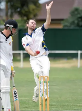  ??  ?? MAKING A MOVE: Colts all-rounder Dylan Arnott leaps into his delivery stride during a Horsham Cricket Associatio­n B Grade clash against Jung Tigers. Colts, working towards reclaiming a spot in the associatio­n’s A Grade competitio­n, were far too good...