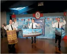  ?? PHOTOS: SUPPLIED ?? Writer Gregory Cooper (in barrel) and other cast members of The Compete History of the Royal New Zealand Navy in rehearsal.