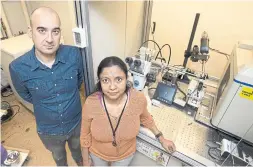  ?? FRANK GUNN THE CANADIAN PRESS ?? Peter Stogios, lead researcher on a project in cellular agricultur­e, and research associate Meena Venkatesan in their University of Toronto lab on Wednesday.