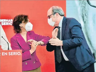  ?? EFE ?? Carmen Calvo y Ángel Gabilondo protagoniz­aron un acto electoral del PSOE desde la sede de Ferraz