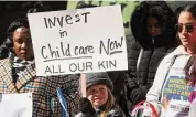  ?? Ned Gerard/Hearst Connecticu­t Media ?? Child care providers, parents and children gather for a “Morning Without Child Care” rally Wednesday at the McLevy Green, in Bridgeport.