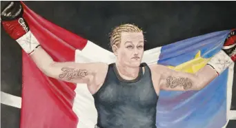  ??  ?? Annie Mazerolle a eu l’honneur de devenir la première boxeuse à se faire immortalis­er en peinture par Yvon Richard. - Gracieuset­é