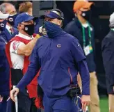  ?? Tyler Kaufman / Associated Press ?? Matt Nagy will return as Bears coach for at least one more season despite Sunday’s playoff loss.