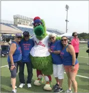  ?? SUBMITTED PHOTO ?? The Weiss-DeMichele family posing with the Phillie Phanatic at Relay 2019.