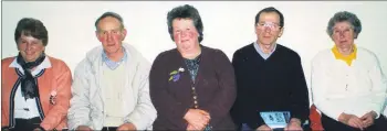  ??  ?? Keeping a close eye on the horses at a race night in Watergrass­hill Community Centre in 2000 were l-r: Phyllis Barry, Fred Buttimer, Irene Appelbe, Willie Fitzgerald and Mary McCarthy.