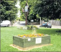  ??  ?? ■ Pictured is Thorpe Acre Green showing one of the planters sponsored by Hathern Nurseries and Geenious Hair Design, with the Thorpe Acre Heart in the backgound.