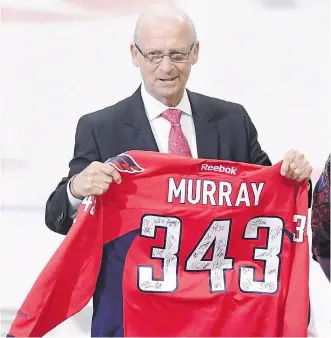  ?? THE CANADIAN PRESS/FILES ?? Bryan Murray was the first member inducted into the Ottawa Senators Ring of Honour back on Jan. 24 this year. The longtime NHL coach and general manager died at the age of 74 on Saturday.