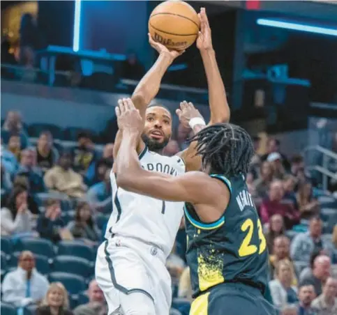  ?? AP ?? Iron man Mikal Bridges has struggled offensivel­y in recent games, possibly due to fatigue, as the Nets continue to fall.