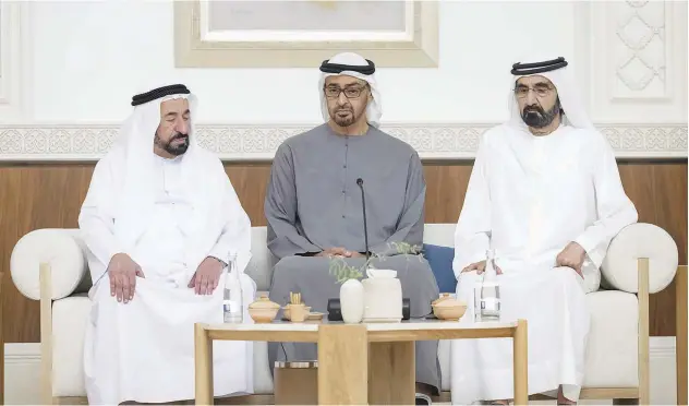  ?? WAM ?? ↑
Sheikh Mohamed Bin Zayed with Sheikh Mohammed and Sheikh Sultan.