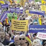  ?? EMILIO MORENATTI / AP ?? A rally Saturday in Barcelona, Spain, condemns attacks that killed 15 people there and in the town of Cambrils last week. The Islamic State group has claimed responsibi­lity for the Aug. 17-18 attacks.