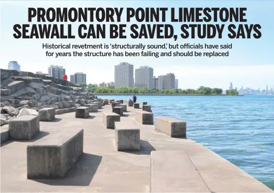  ?? ANTHONY VAZQUEZ/SUN-TIMES FILE ?? A new study says the limestone revetment, or seawall, at Promontory Point on the city’s South Side can be saved.