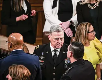  ?? New York Times file photo ?? Gen. Mark Milley, shown before the State of the Union address, ends his term as chairman of the Joint Chiefs of Staff this fall. President Joe Biden reportedly is on the verge of picking a successor.