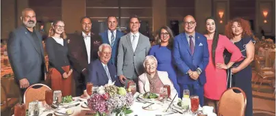  ?? MICHAEL LETTERLOUG­H JR., SPECIAL TO THE DESERT SUN ?? James Lindquist, Josh N. Zahid and Patrick Evans pose with the 2023 National Philanthro­py Day honorees: Abigail Cheley, Dr. Timothy Jochen and Lee Erwin, Yadira Regla-Cuevas, Stephanie Minor, Lizette Vela and Frank and Mary Ann Xavier (seated).