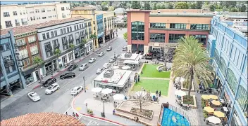  ?? SANTANA ROW ?? San Jose’s Santana Row is 1.7 million square feet and includes 376,000 square feet of offices, a movie theater, more than 50 shops, 30 restaurant­s, 615 luxury apartments, 219 owned condominiu­ms and a hotel called The Valencia.