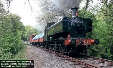  ?? ?? GWR pannier No. 4612 departing Boscarne with the first heritage-era clay hood train. JIMMY JAMES