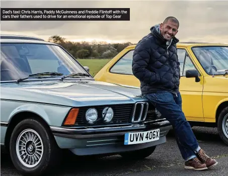  ??  ?? Dad’s taxi: Chris Harris, Paddy McGuinness and Freddie Flintoff with the cars their fathers used to drive for an emotional episode of Top Gear