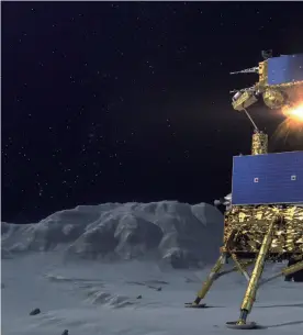  ??  ?? An artist's rendition of the Chang’e 5 ascender carrying lunar samples as it separates from the lunar lander on December 3