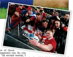 ??  ?? STRONG: Furlong crashes over against Dragons earlier this month and (right) with fans on the Lions tour