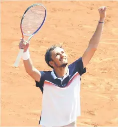  ??  ?? Russia’s Daniil Medvedev celebrates after winning a match against Stefanos Tsitsipas of Greece in Monaco. — AFP photo