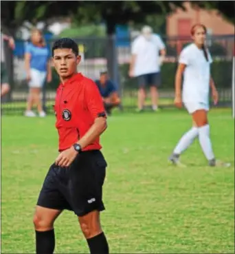  ?? SUBMITTED PHOTO ?? Interboro graduate and West Chester University student Josh Encarnacio­n recently refereed at the U.S. Youth Soccer National Championsh­ips in Frisco, Texas, drawing honor of refereeing the final in the 18-year-old girls competitio­n. the