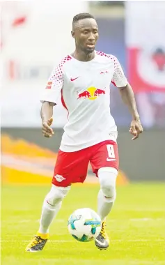  ?? — AFP photo ?? This file photo taken on August 27, 2017 shows Leipzig's Guinean midfielder Naby Deco Keita playing the ball during the German first division Bundesliga football match between RB Leipzig and SC Freiburg in Leipzig, eastern Germany.