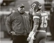  ?? Jamie Squire / TNS ?? Chiefs quarterbac­k Patrick Mahomes helped coach Andy Reid win his first Super Bowl last season.