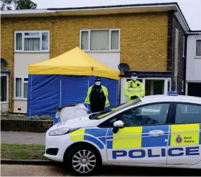  ??  ?? Guard: Police officers at Wayne Couzens’ home in Deal yesterday