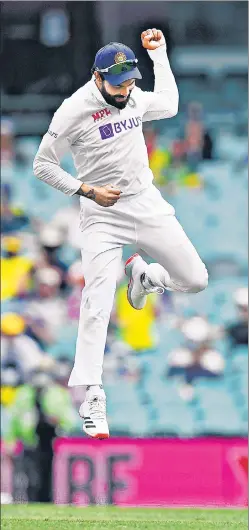  ?? REUTERS ?? India all-rounder Ravindra Jadeja celebrates after running out Australia’s Steve Smith for 131 during Day 2 of the third Test at the Sydney Cricket Ground.