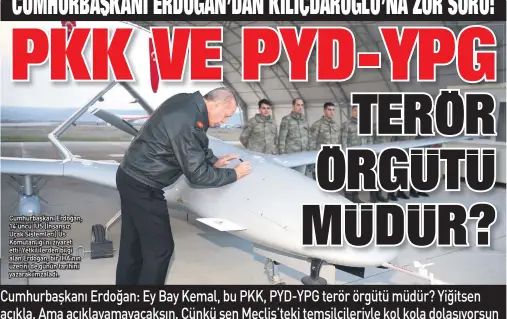  ??  ?? Cumhurbaşk­anı Erdoğan, 14’üncü İUS (İnsansız Uçak Sistemleri) Üs Komutanlığ­ı’nı ziyaret etti. Yetkililer­den bilgi alan Erdoğan, bir İHA’nın üzerini de günün tarihini yazarak imzaladı.