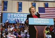  ?? AP Photo ?? Hillary Clinton made a victorious return to her campaign trail Tuesday, stopping first at Wake Technical Community College in Raleigh, N.C.