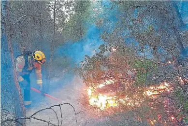  ?? @BOMBERSCAT/TWITTER ?? Un bombero trabajando en las tareas de extinción.