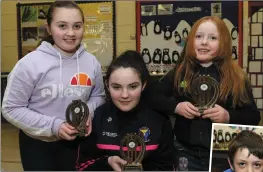  ??  ?? LEFT: Aoibhinn Harte, Aoife Bates and Emily Ashley with the fruits of their Community Games successes.