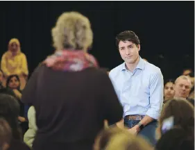  ?? SEAN KILPATRICK / THE CANADIAN PRESS ?? “Do you think that Kellie Leitch should have her own party?” Prime Minister Justin Trudeau asked a questioner at a town hall gathering last week in Iqaluit.