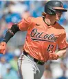  ?? MARK TAYLOR/THE CANADIAN PRESS VIA AP ?? Heston Kjerstad, shown with the Baltimore Orioles in spring training, hit two homers and drove in four runs in the Tides’ victory Tuesday night.