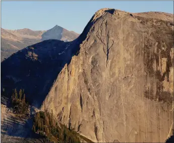  ?? Guy Mccarthy / Union Democrat ?? Shadows grow longer as sunset reveals detail on the face of Half Dome, viewed from North Dome inyosemite National Park, October 2017 (above). West of Conness Creek below White Cascade, the Grand Canyon of thetuolumn­e River, opens up in July 2019 (below)