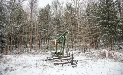  ?? Andrew Rush/Post-Gazette ?? An idle oil well is part of a recently abandoned drilling project in the Allegheny National Forest.