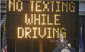  ??  ?? NEW YORK: In this file photo, New York Gov. Andrew Cuomo speaks during a news conference to announce the increase in penalties for texting while driving in New York. — AP