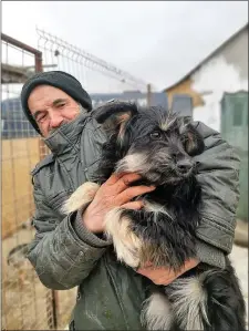  ?? COURTESY — HARMONY FUND ?? A shelter volunteer in Ukraine holds a dog rescued during the war.