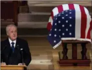  ??  ?? Former Canadian Prime Minister Brian Mulroney speaks during the State Funeral for former President George H.W. Bush at the National Cathedral, Wednesday in Washington.