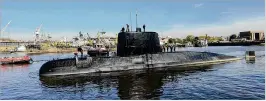  ?? ARGENTINE NAVY ?? The ARA San Juan, a German-built diesel-electric submarine, is shown here docked in Buenos Aires, Argentina. Argentina’s navy said Friday that it lost contact with the San Juan off the country’s southern coast.