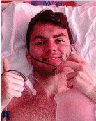  ?? ?? Thumbs up: Stephen Sutton’s viral pic