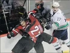  ?? GERRY KAHRMANN/PNG ?? Nathan Burns, left, was shipped to Saskatoon by the Vancouver Giants, one of three big trades the team made this week.