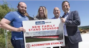  ??  ?? Announcing the new deal are, from left: Daniel Bowerbank, commercial manager at Accrington Stanley; Sharon Benson, human resources director at Express Gifts/Studio; Andy Holt, Stanley chairman and Paul Kendrick, managing director at Express Gifts/Studio