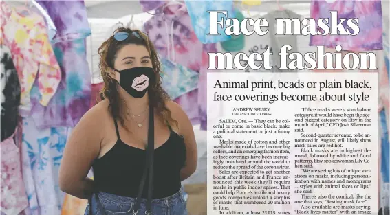  ?? (File photo/AP/Marcio Jose Sanchez) ?? Taylor Medina wears a mask as she sells June 27 in Huntington Beach, Calif.