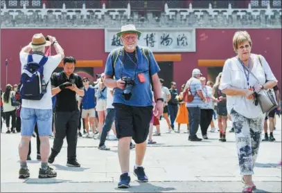  ?? PROVIDED TO CHINA DAILY ?? Foreign tourists walk around on Wednesday near the Palace Museum in the Chinese capital, Beijing.