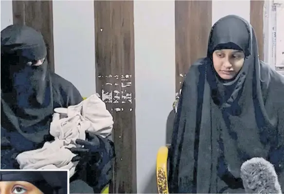  ??  ?? Revelation­s... Shamima Begum during her recent TV interview, while another woman cradles her newborn baby